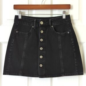 American Eagle Classic Hi-Rise A-Line Button Front Denim Jean Mini Skirt Black 0